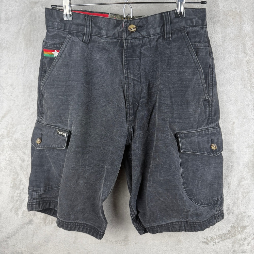 vintage LRG Roots People Mens Cargo Shorts Black‎ Cotton Canvas Rasta Size 30
